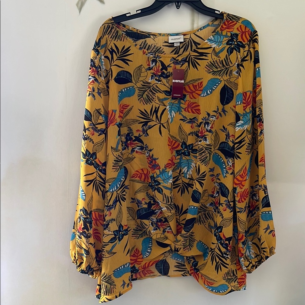 Avenue Yellow Asymmetrical 3/4 Sleeve Blouse